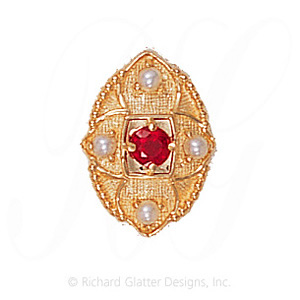 GS452 R/PL - 14 Karat Gold Slide with Ruby center and Pearl accents 